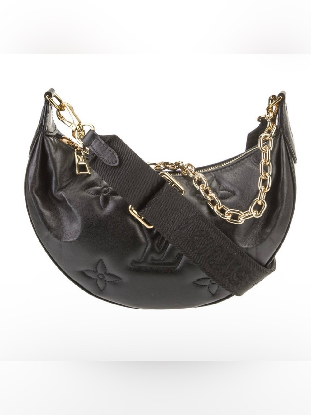 Louis Vuitton Black Crescent Shoulder Bag with Gold Chain